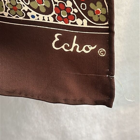 Vintage 60s/70 Echo Paisley Brown,Cream, Green & Blue Long Chinon/Silk Scarf - Picture 4 of 8